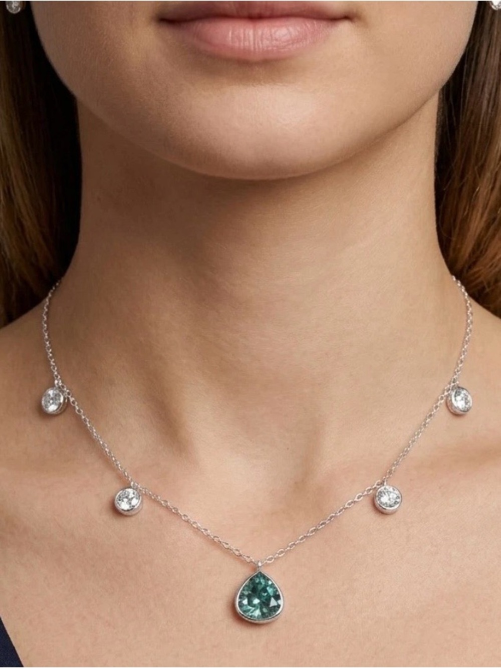 3.75ct Diamond by the yard silver 925 Necklace  - Brazil Green White Diamonds